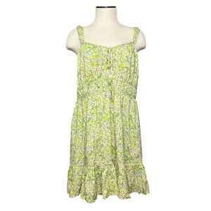 American Eagle Floral Mini Dress Women L Green Cottagecore Babydoll Playful